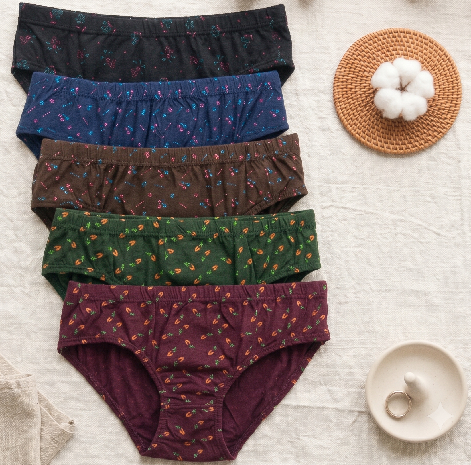 Women's Mid-Rise Cotton Hipster Panties (Set of 5) – Soft & Breathable Micro-Floral Printed Briefs